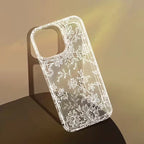 Elegant Romantic White Lace Pattern Phone Case For iPhone 17 Pro Air 16 15 14 13 12 11 Pro Max 7 8 Plus SE2 16E Soft Clear Cover