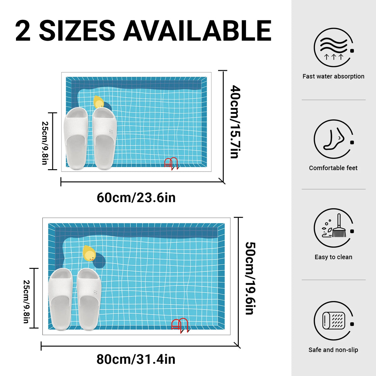 Rubber Bathroom Anti-Slip Floor Mat, Water-Absorbing and Quick-Drying Floor Mat, Cartoon-Style Swimming Pool Print Floor Mat