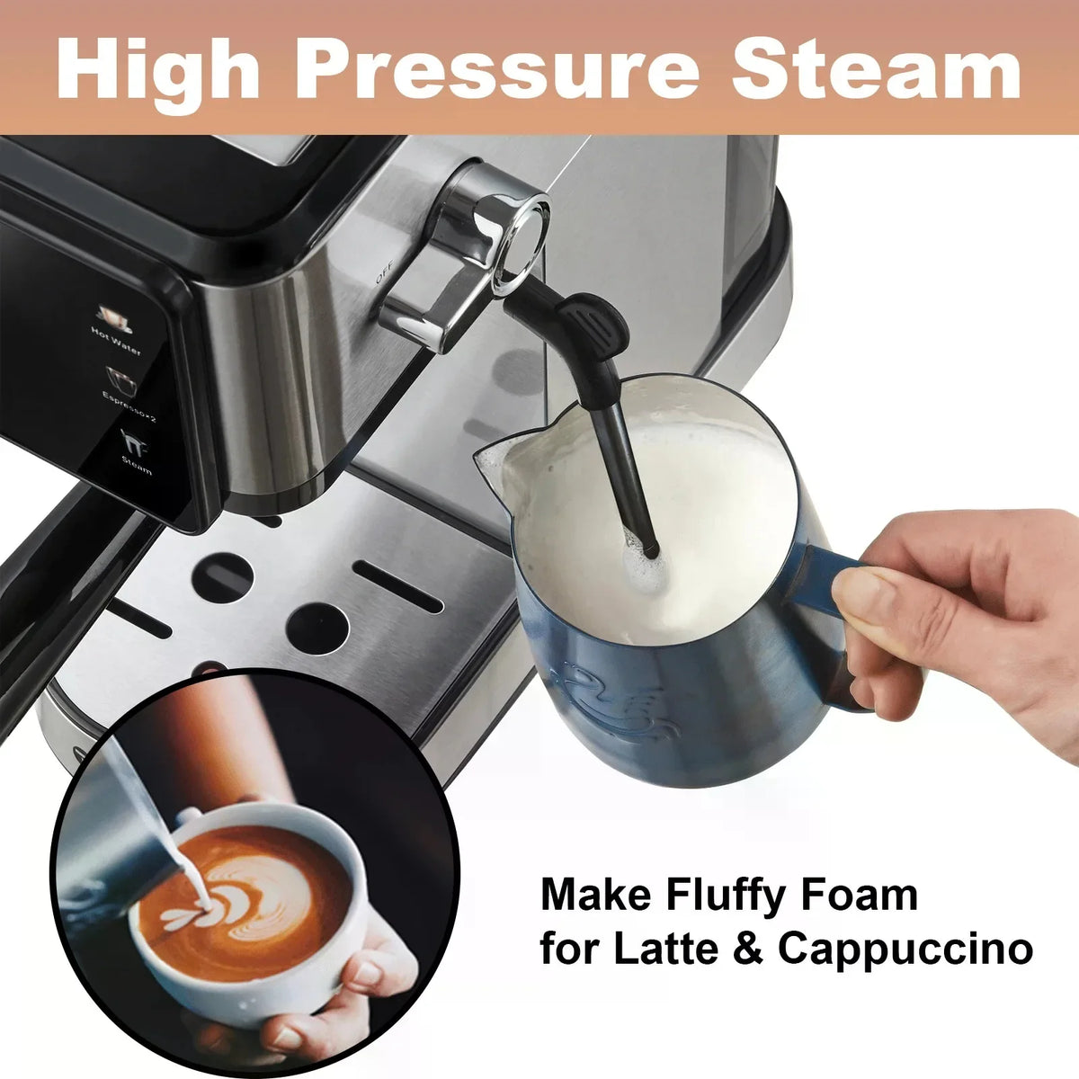 20Bar Espresso Machine With Dual Boiler, LCD Touch Control & Milk Frother| Compact Home Coffee Maker For Café Style Cappuccino & Latte, 304 Stainless Steel, 110V-130V