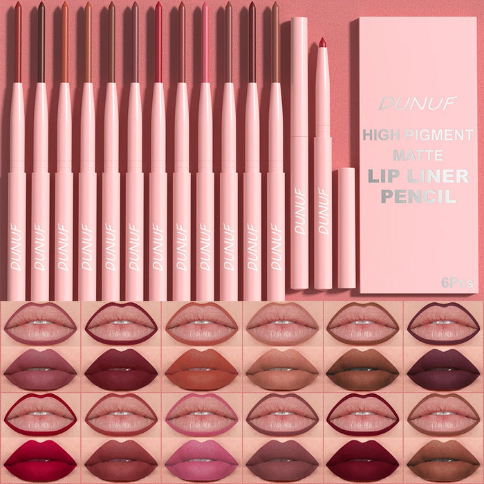 6pcs Lip Liner Pen Set Long-Lasting, Waterproof Sweatproof, Easy Coloring Non-fading Color Rendering Lip Gloss Set Beauty Makeup