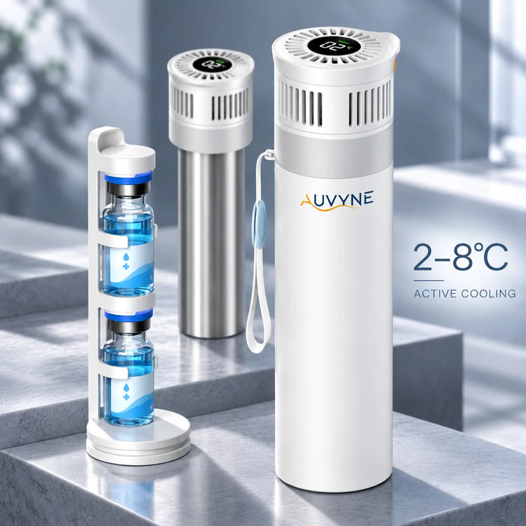 AUVYNE Portable Insulin Cooler Travel Medicine Refrigerator 2-8°C USB-C Digital Temperature Display Medication Cooling Cup