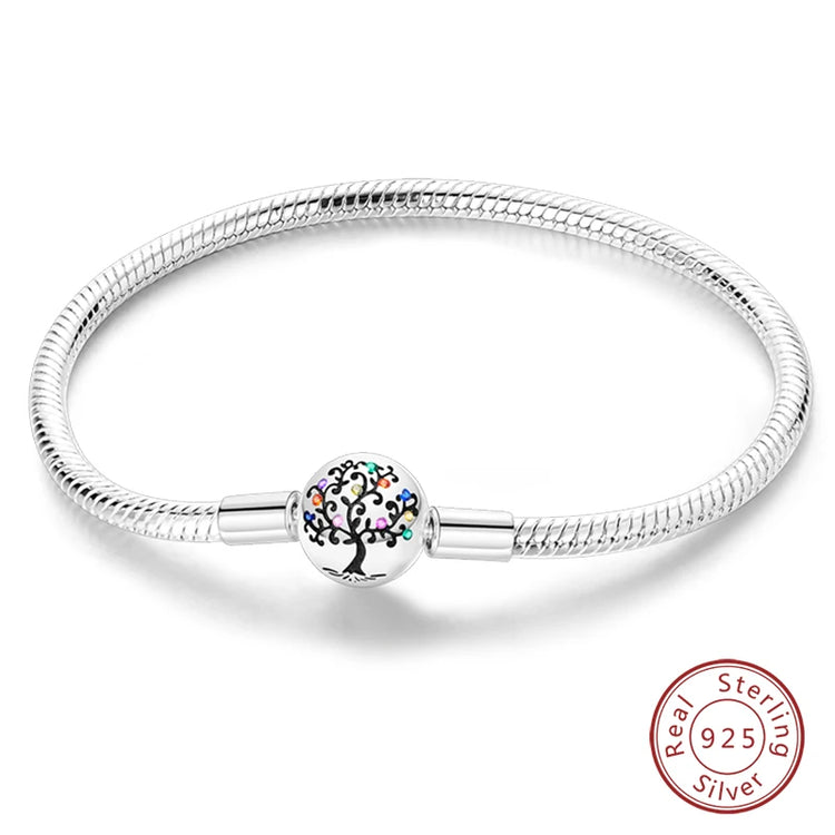 Bracelet Silver 925 Original 17-20CM Star Moon Sun Four Leaf Clover Green Zircon Bracelets Fit DIY Charms Birthday Jewelry Gifts