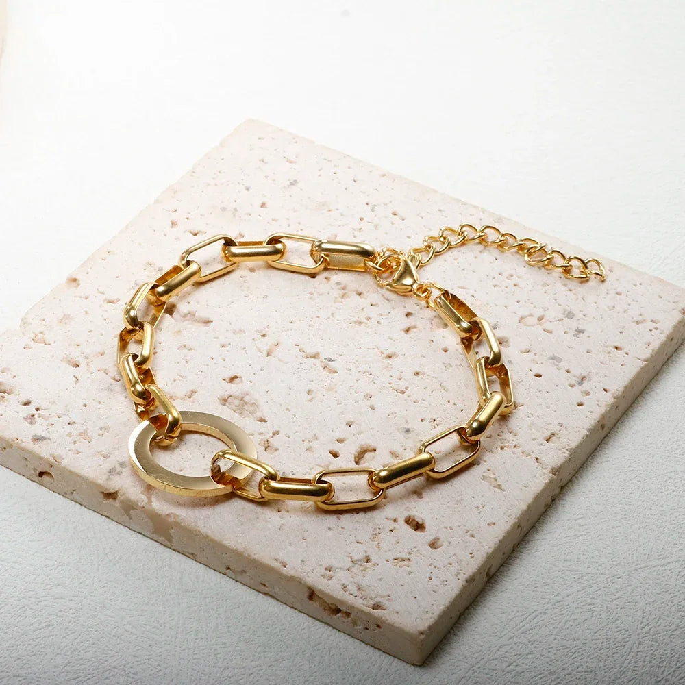 Stainless Steel Heart or Round Pendant Chain Bracelet jewelry