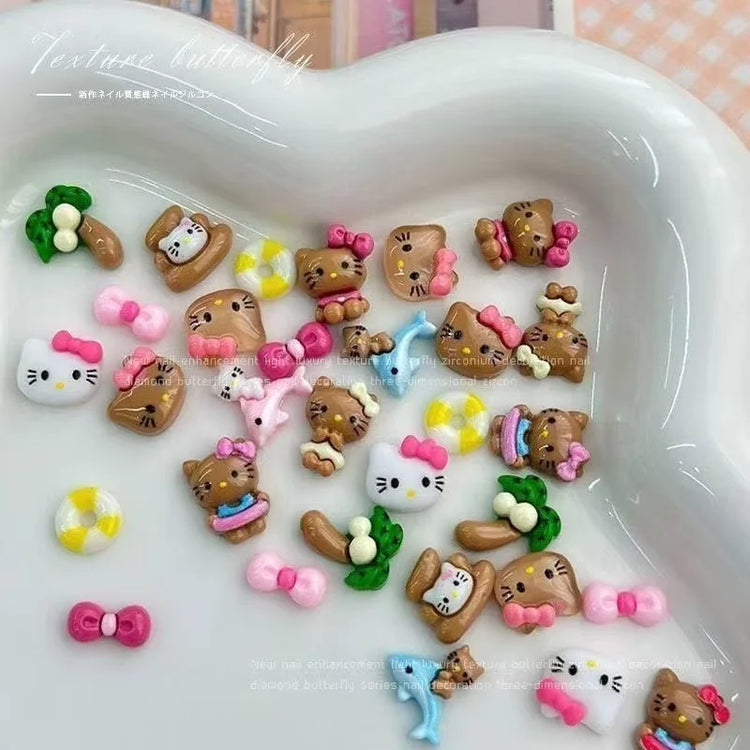 50Pcs Leopard Sanrio 3D Resin Nail Charms Mixed Kuromi My Melody Kitty Nail Parts DIY Manicure Decor Accessories