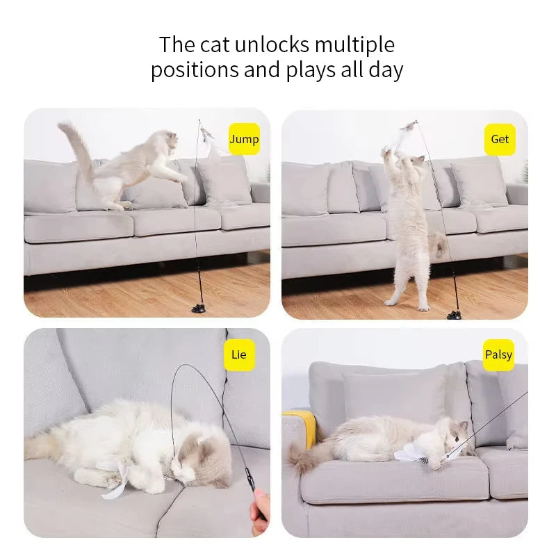 Interactive Cat Toy Handfree Cat Stick Kitten Playing Teaser Wand Toy Suction Cup Feather Wand Pet Supplies Simulation Feather