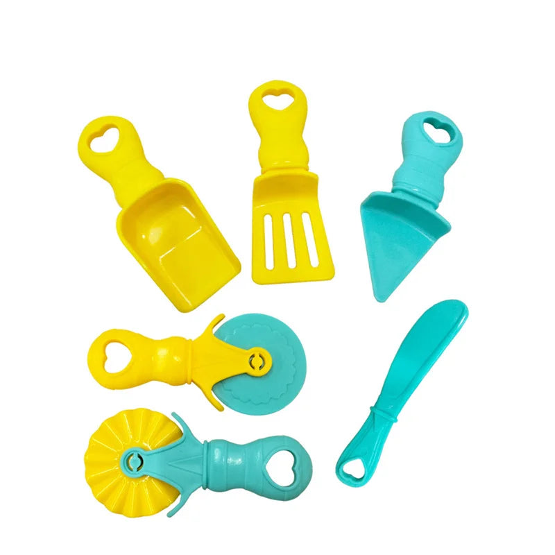Food Play Dough Molds for Kids Plastics Fruit Vegetable Dumpling Noodle Mold Knife Fork Bowl Plate Playdough Accessories Toys