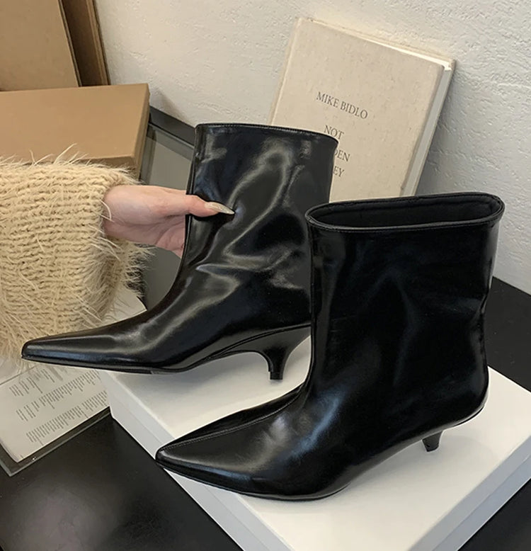 Botas Feminina High Heel Leopard Print Boots Women Ankle Boots Autumn Ladies Elegant Pointed Toe Short Botas Zapatos De Mujer