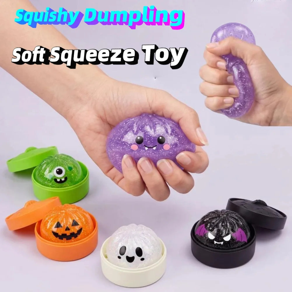 Premium Soft Squishy Dumpling Toy With Steamed Box, Slow Rising Funny Sensory Toy Decompression Soft Squeeze Toy Halloween Gift