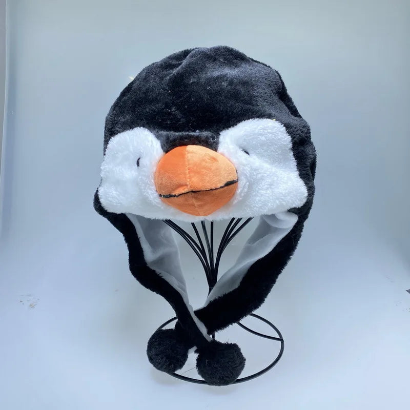 Fashionable Children's Winter Hat Plush Tiger Head Design Scarf Neck Protection Halloween Performance Cap Kids Warm Cozy Hat