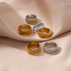 Stainless Steel Geometric Stripe Rings for Women Trendy Gold Plated Geometric Finger Ring Punk Christmas Party Jewelry Gift