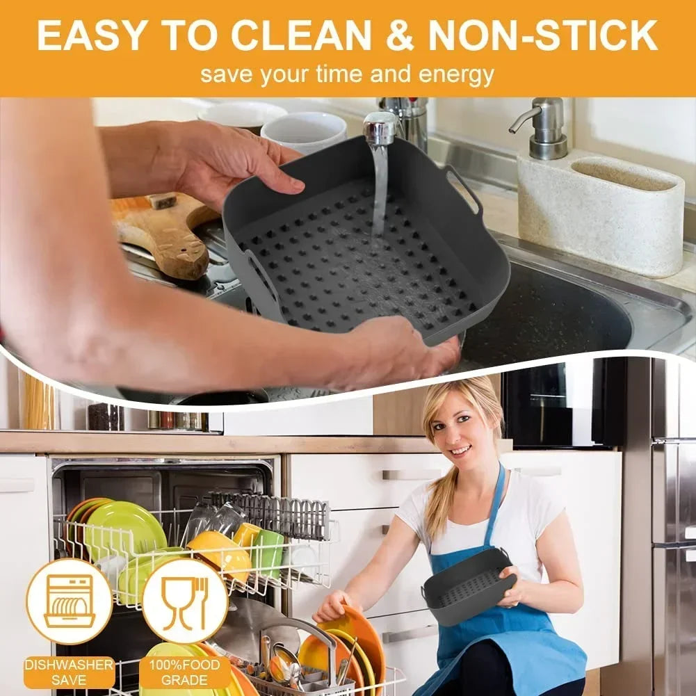Air Fryer Silicone Pot Thick Reusable Silicone Square Air Fryer Liners Replacement of Parchment Liner Paper Air Fryer Basket