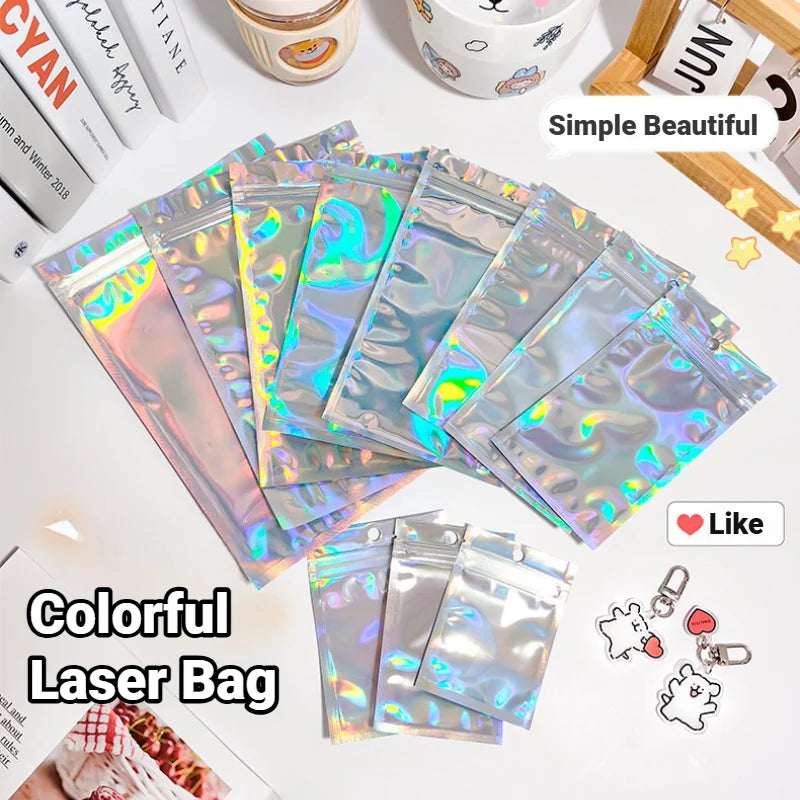 Holographic Resealable Ziplock Mylar Bags For Candy Tea Jewelry And Beauty Item Storage