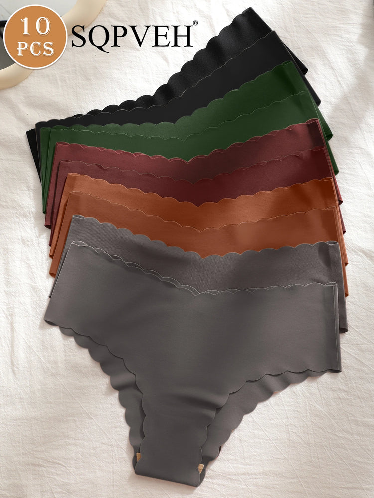 10pcs Women Seamless Wavy Edge Breathable Comfortable Soft Fabric Sexy Triangle Panties