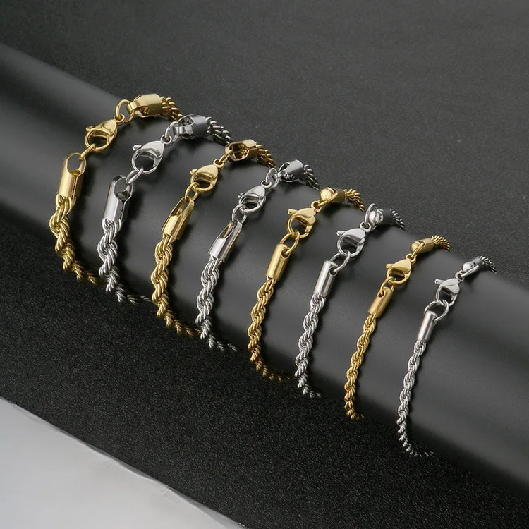 Twisted Rope Chian Bracelet for Woman Hip Hop Punk 4MM Gold Color Stainless Steel Gold Color Necklace Fashion Jewelry