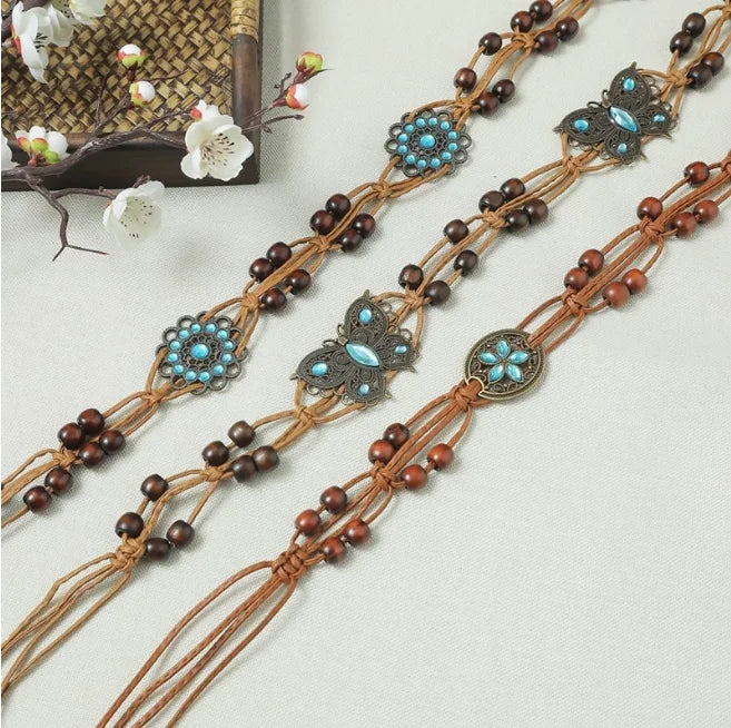 Retro Butterfly-Shaped Hollowed-Out Waist Chain High-End Vacation-Style Belt Accessory for Women Dress Waist Decoration