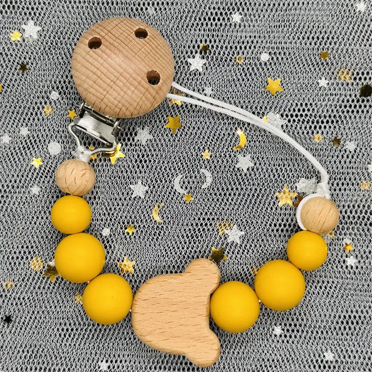 Personalized Baby Pacifier Clip Custom Name Silicone Bead Nipple Dummy Clips Engraved Infant Wooden Pacifier Holder Newborn Gift