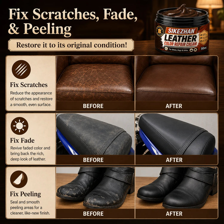 Leather Repair Cream 50ml for Shoes Handbags Sofas Car Seats, Color Restoring Balm with Applicator Brush Sponge Gloves, 4 Shades