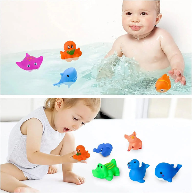 Bath Toys Rubber Sea Animals Toy 10pcs Squeaky Bathtub Floating Toys for Toddler Kids Preschool Water Play Pool Party Decoration