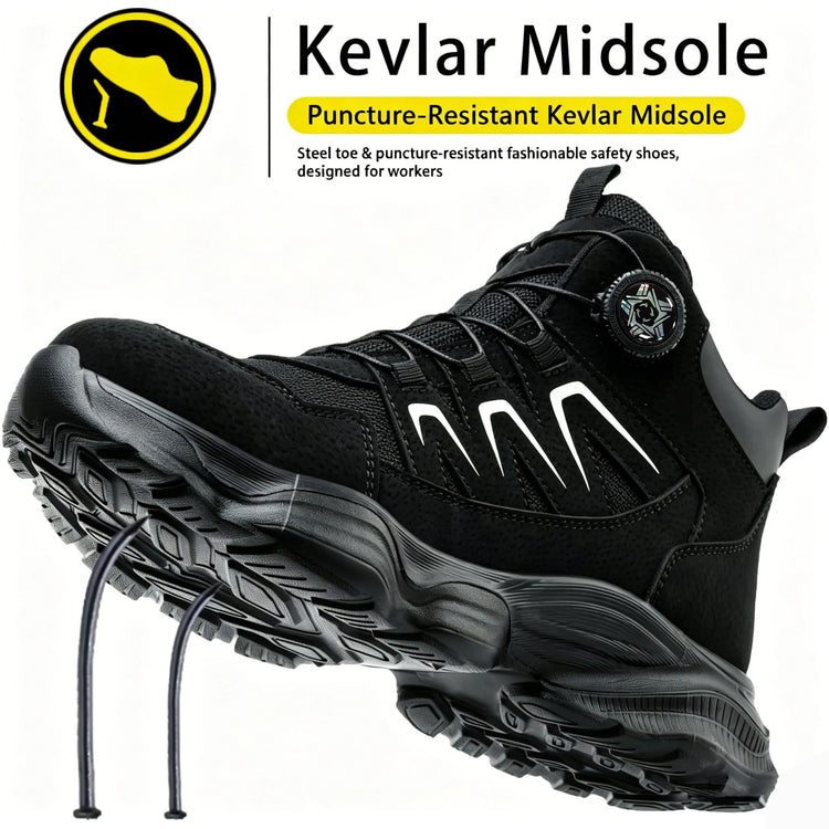 Rotating Button Safety Boots Shoes Man Steel Toe Safety Work Shoes Lightweight Non Slip Work Boots Men Sneaker