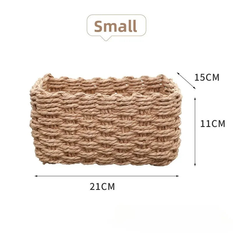 1/3pcs Handmade Straw Woven Soft Round Paper Rope Storage Basket for Organizing Decorative Storage Bins Office Storage Box