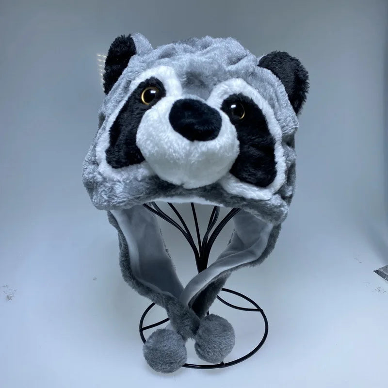 Fashionable Children's Winter Hat Plush Tiger Head Design Scarf Neck Protection Halloween Performance Cap Kids Warm Cozy Hat