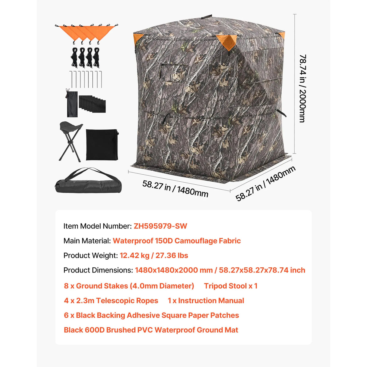 SucceBuy Hunting Blind, 270° See Through Ground Blind, 2-3 Person Pop Up Deer Blind for Hunting with Carrying Bag, Portable Tent