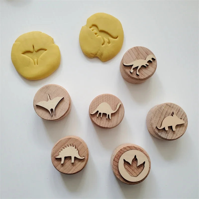 Kids Montessori Wooden Play Dough Stampers Tools Weather Insect Nature Stamps Playdough Fun Activity for Children Sensory Toys