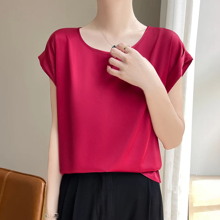 New O-Neck Silk Camisole Ladies Thin Vest Satin Loose Outer Sleeveless Top Summer Suit Insid Sling Mulberry Silk Bottoming Shirt