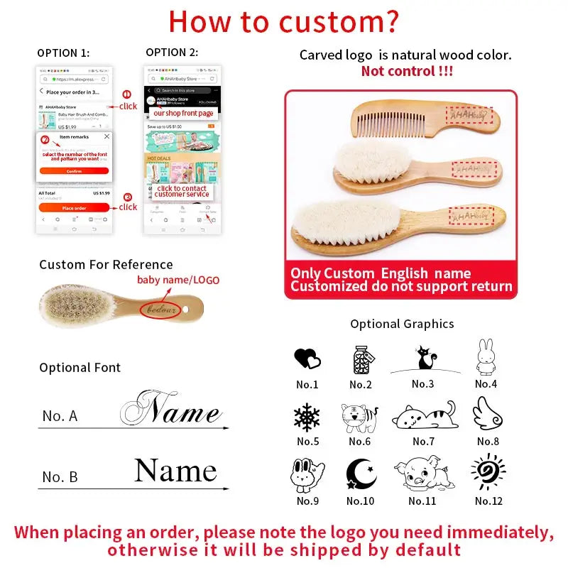 BOOMSLIFE Personalized Logo Metal Needle Wood Hair Brush For Women Hair Detangling Metal Pin Comb Massage Scalp Hair Comb
