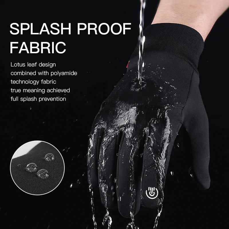 Windproof Warm Touch Screen Anti-slip Cycling Gloves Men Autumn Winter Splashproof Motorcycle Outdoor Sports Black Gloves