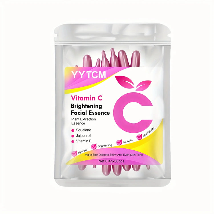 Vitamin C Skin-Brightening and Moisturizing Capsule Essence, Hydrates and Smooths Skin, Contains Plant Squalane, Vitamin E, Magnolia Oil, Jojoba Seed Oil, Deeply Hydrates and Brightens Skin Essence (0.4Gx30 Capsules)/Bag-1 Ba