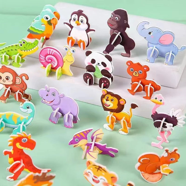 30Pcs A Set 3D DIY Puzzles Toys Mini Aircraft Tanks Animal Dinosaur Model Paper Jigsaw Puzzles for Kids Early Educational Toy
