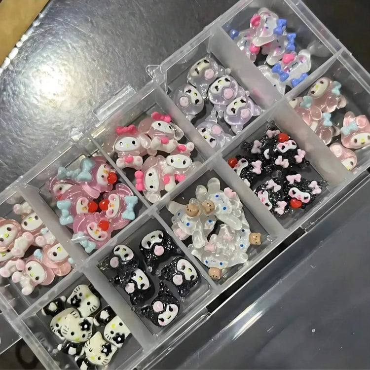 50Pcs Leopard Sanrio 3D Resin Nail Charms Mixed Kuromi My Melody Kitty Nail Parts DIY Manicure Decor Accessories
