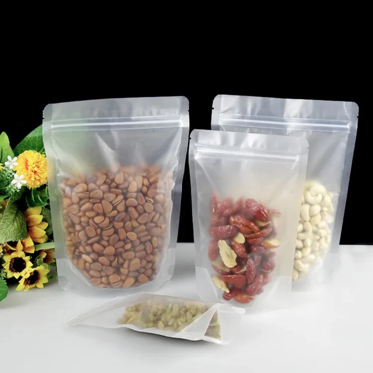 100Pcs Resealable Stand Up Frosted Plastic Zip Lock Bags for Snacks Coffee Cereals Corn Beans Beverages Packing Storage Pouches