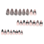 Black Cool Fake Nails Halloween Bat Press on Nails Almond Decorated Nail Tips Rivet Bow False Nails 24pcs Reusable Acrylic Nails