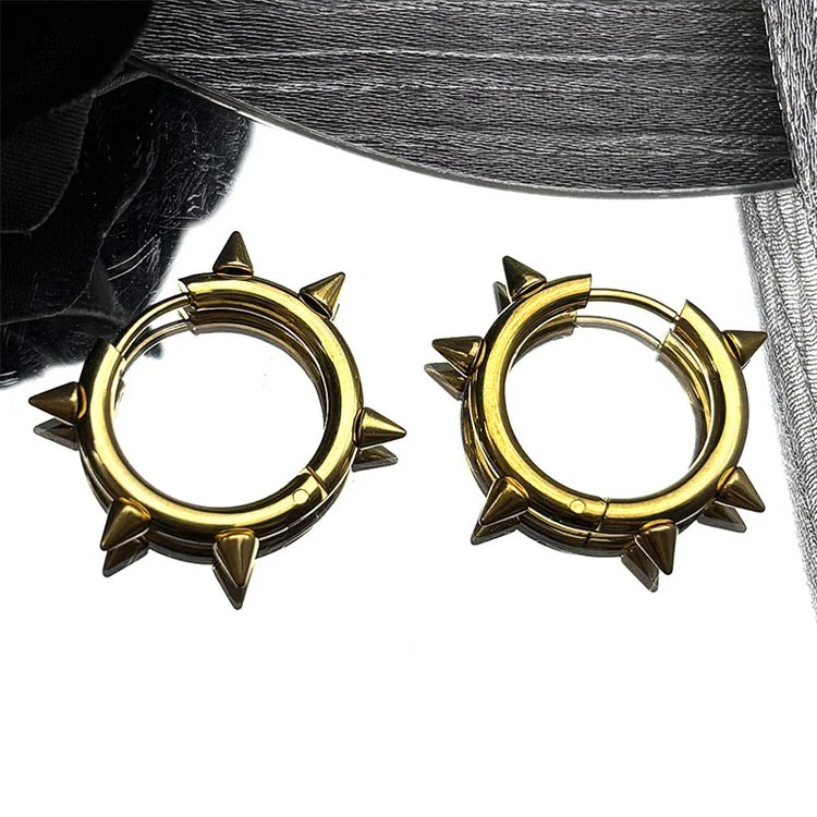 Punk Spike Rivet Hoop Earrings For Women Men Ear Studs Stainless Steel Gothic Hip Hop European and American Earring Jewelry Gift