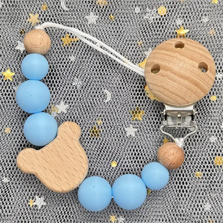 Personalized Baby Pacifier Clip Custom Name Silicone Bead Nipple Dummy Clips Engraved Infant Wooden Pacifier Holder Newborn Gift