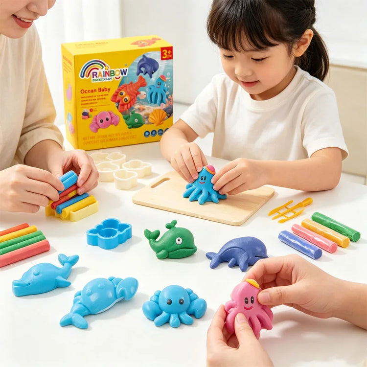 6 Colors Playdough Set Ocean Animal Series Clay Set Baby Toys Air-Drying Creative Modeling Dough Toddler Fun Puzzle Craft Kit