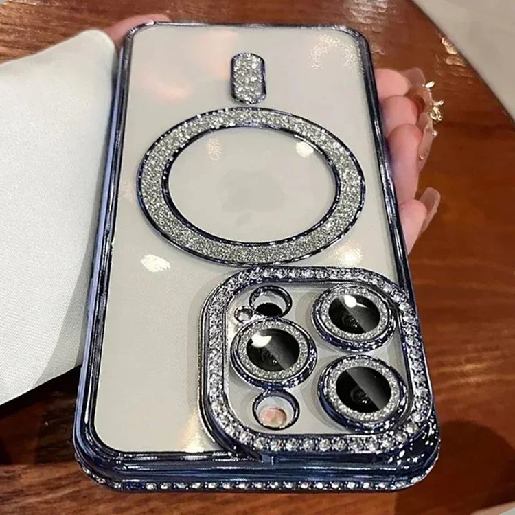 Fashion Glitter Diamond Transparent Case For iPhone 18 17 16 15 14 13 11 12 Pro Max Funda Magnetic Wireless Charger Bumper Cover