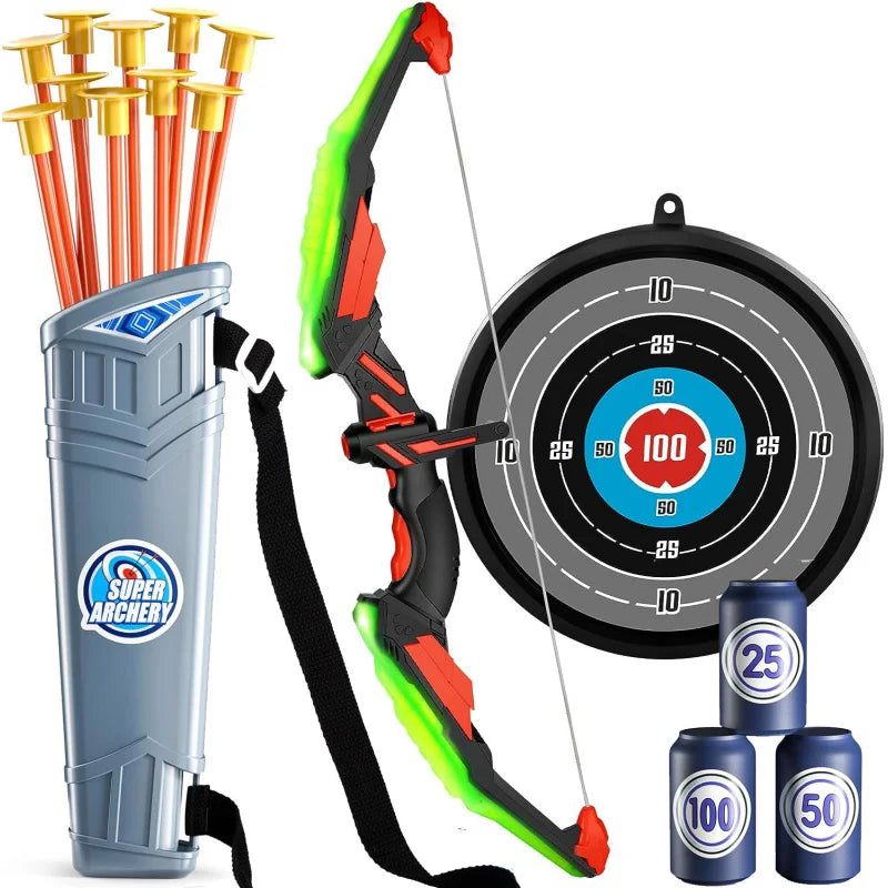 LED Light Up Bow and Arrow Set for Kids, 10 Suction Cup Arrows with Target & Quiver, Ages 4-14 Boys and Girls Toys