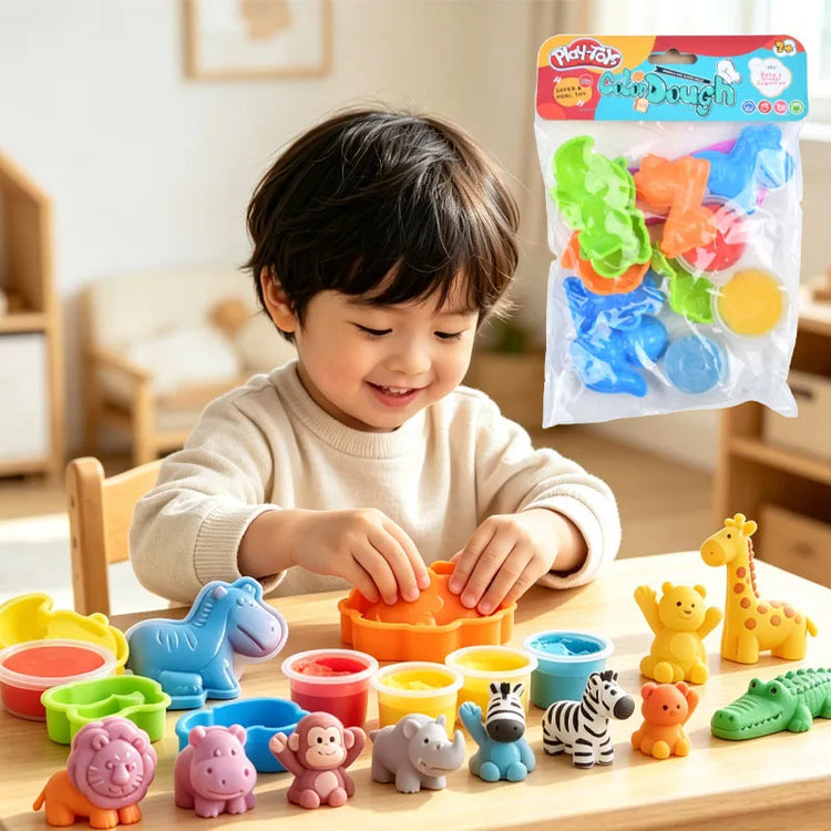 3D Animal Clay Set with Mold Children DIY Creativity Play Dough Set Safe Non-toxic Cartoon Molding Dough Accessories Kit for Kid