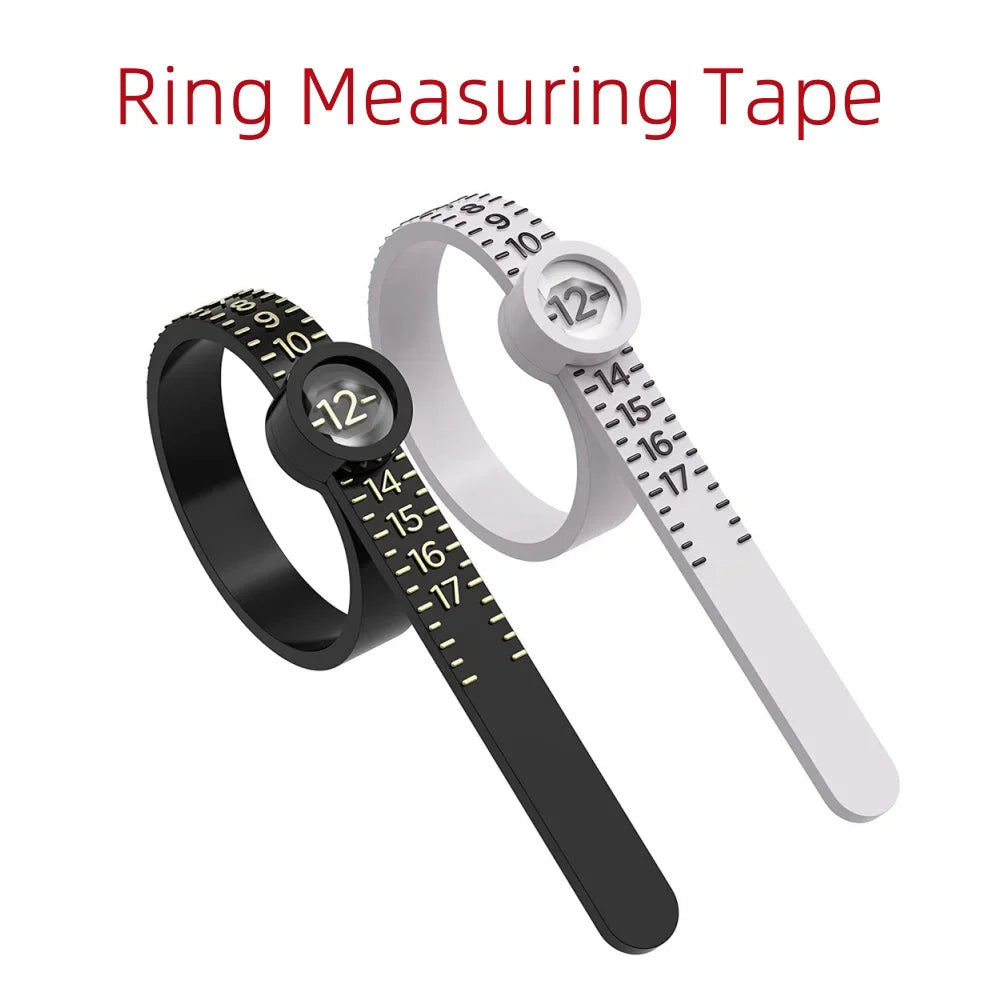US/UK/EU/HK Size Ring Ruler Ring Measuring Tape Ring Measuring Tool Annular Coil Finger Size Filter with Magnifying Glass