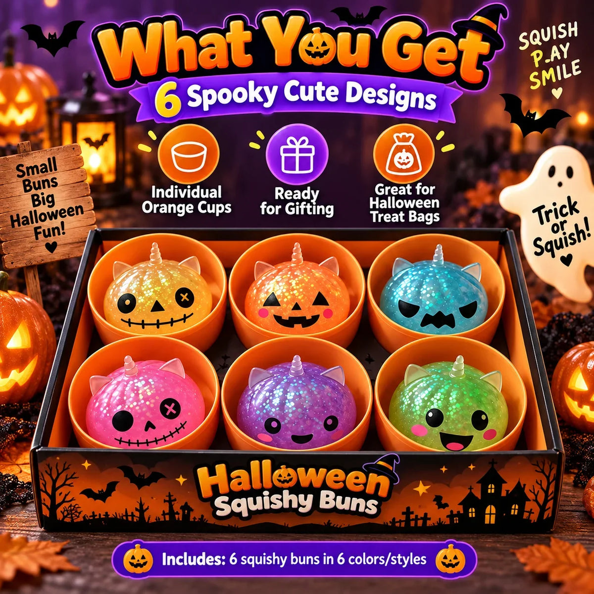 1-5PCS Halloween Dumpling Squishy Mystery Box Unicorn Ears Slow Rebound Squeeze Fidget Sensory Stress Relief Novelty Gift