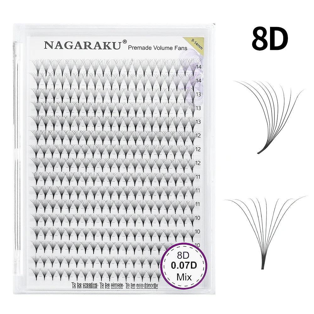 NAGARAKU 320fans Premade Fans Eyelash Extensions All Sizes Pointy Base Volume Sharp Narrow Stem 9-14mm Mix Clusters