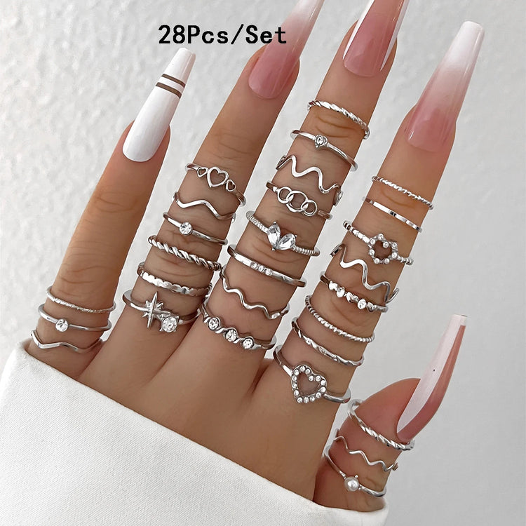 23Pcs Fashion Knuckle Rings Set For Women Crystal Star Moon Eye Wave Gold Silver Color Rings Female Trendy Party Jewelry Gift