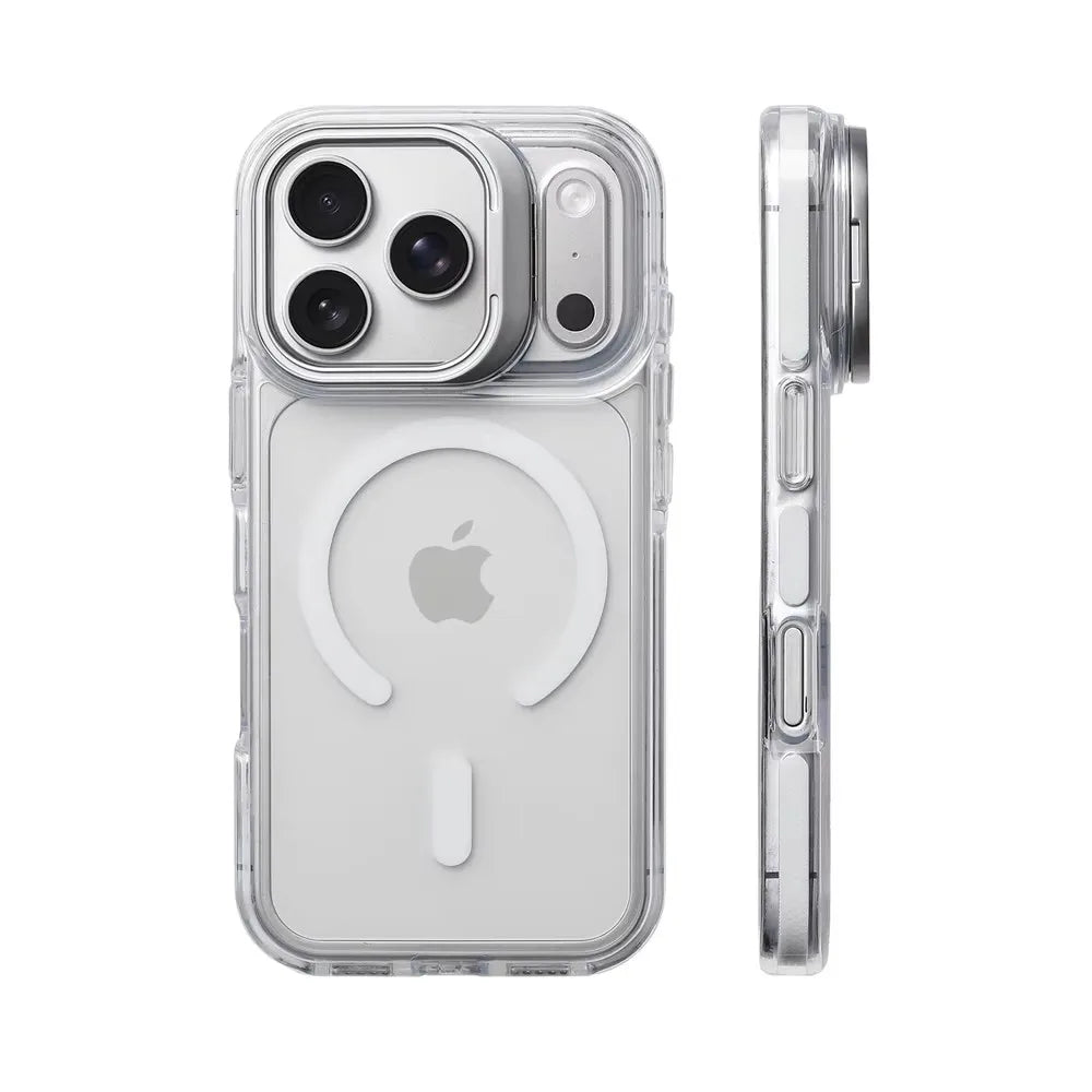 Luxury Magnetic Shockproof Clear Bumper Case for iPhone 17 18 Pro Max 16 15 14 13 12 Plus For Magsafe Lens Protect Stand Cover