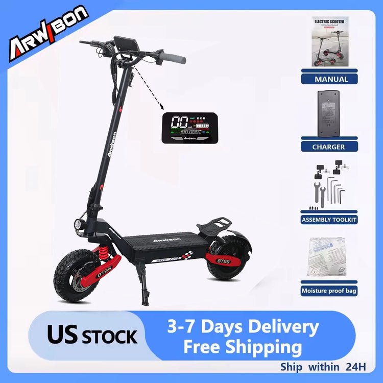 Arwibon 1200W Motor Electric Scooter 48V13/23.4AH Speed up to 25MPH 11 Inch Off-Road Tires Foldable Adult E-Scooter