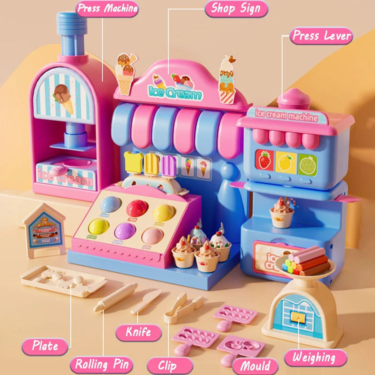 Kids Plasticine Food Make Machine Creative Toy DIY Slime Making Kit Simulation Hamburg Ice Cream Mold Kitchen Toy for Girls Gift