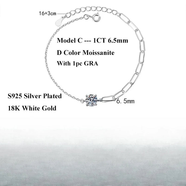 EWYA Micro Full 2/2.5/3mm D Color Moissanite Diamond Tennis Bracelet for Woman 925 Silver Plated 18k Adjustable Link Bracelets