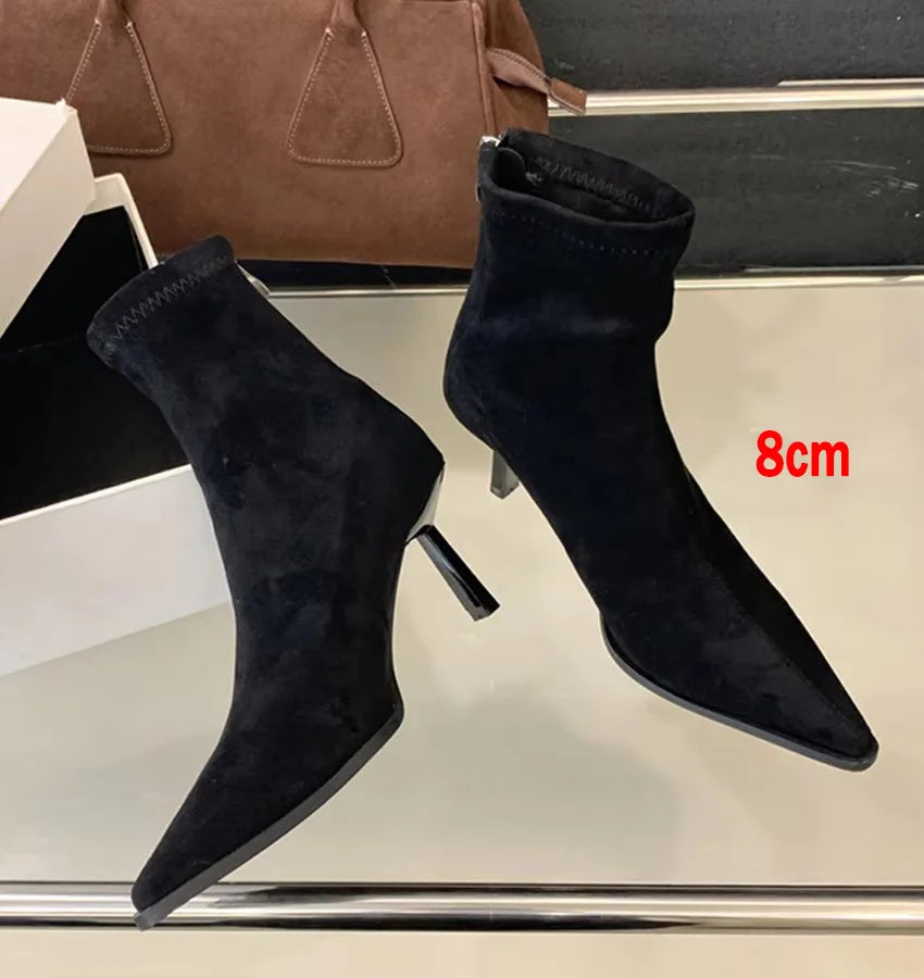 Botas Feminina High Heel Leopard Print Boots Women Ankle Boots Autumn Ladies Elegant Pointed Toe Short Botas Zapatos De Mujer